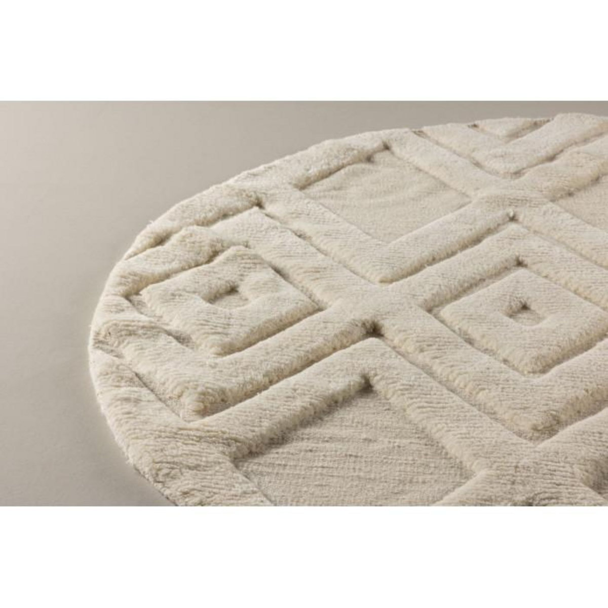 Paris Prix Tapis Déco Rond en Laine  Dahlia  200cm Blanc