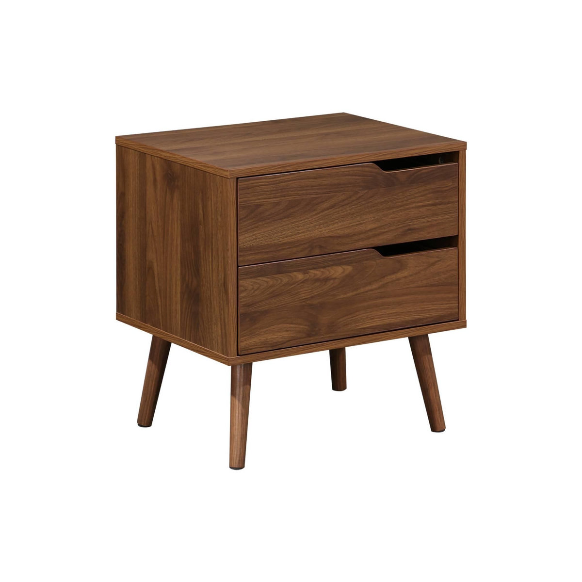 SWEEEK Table de chevet décor bois teinté noyer. 2 tiroirs. pieds en pin massif