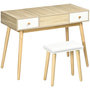 Voir la diapositive 4 : HOMCOM Coiffeuse avec tabouret style scandinave - 2 tiroirs, compartiment porte miroir -  panneaux aspect chêne clair blanc