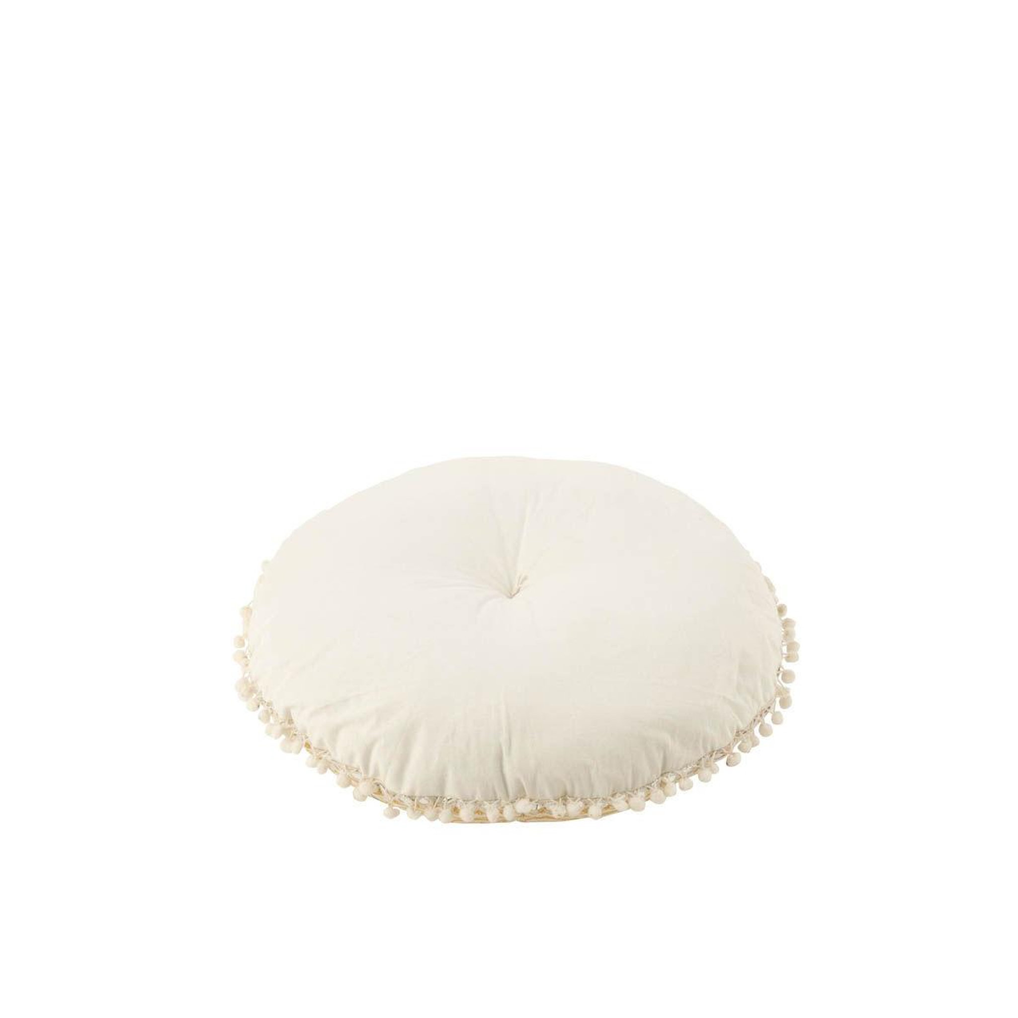 Voir la diapositive 2 : J-LINE Coussin de sol rond  éléphants  50cm crème