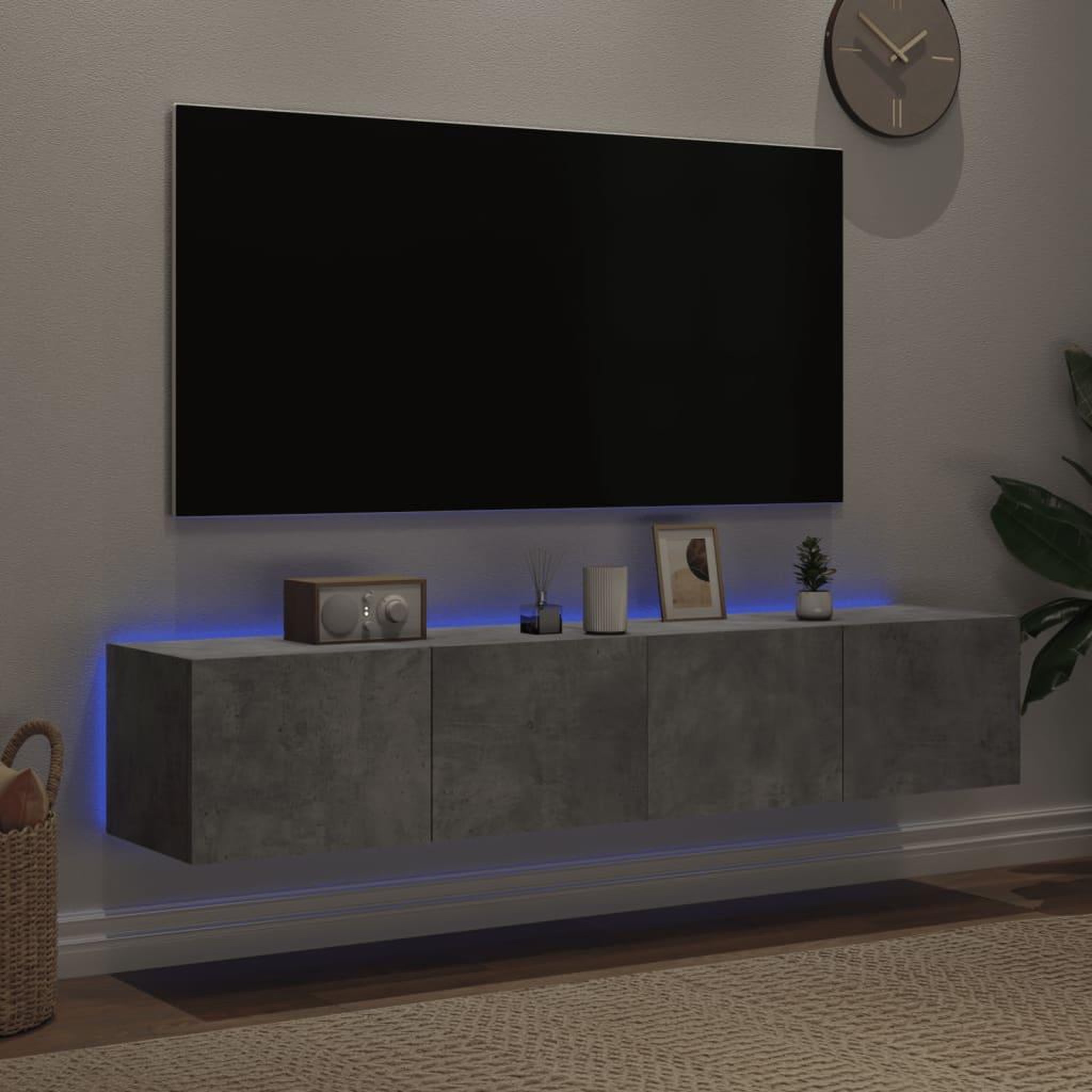 Voir la diapositive 3 : VIDAXL Meubles TV muraux et lumieres LED 2pcs gris beton 80x35x31 cm
