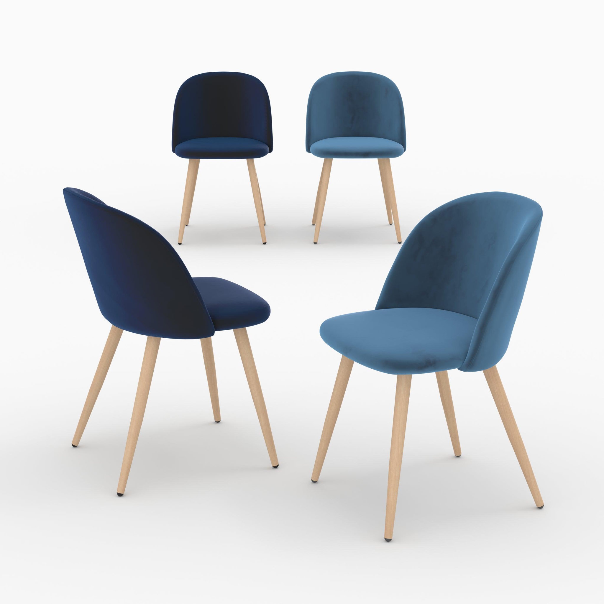 MAISON PAVANE Pack 4 chaises en velours bleu foncé et bleu-cozy