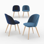 MAISON PAVANE Pack 4 chaises en velours bleu foncé et bleu-Cozy