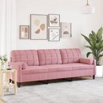 VIDAXL Canape 3 places avec oreillers decoratifs rose 210 cm velours