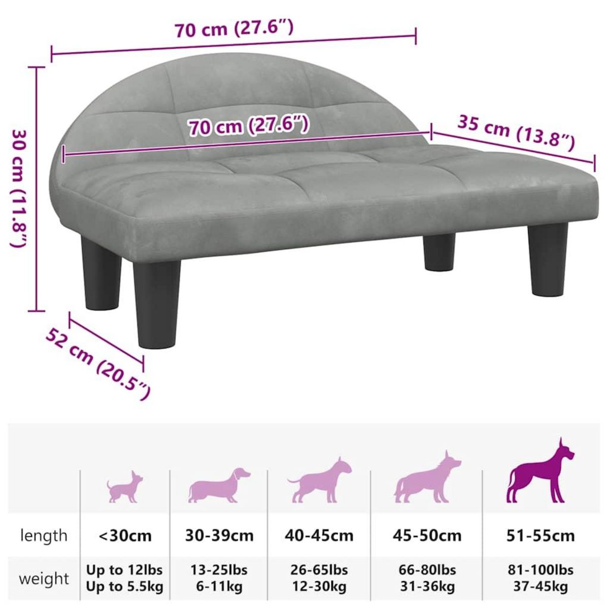 VIDAXL Lit pour chien gris clair 70x52x30 cm velours