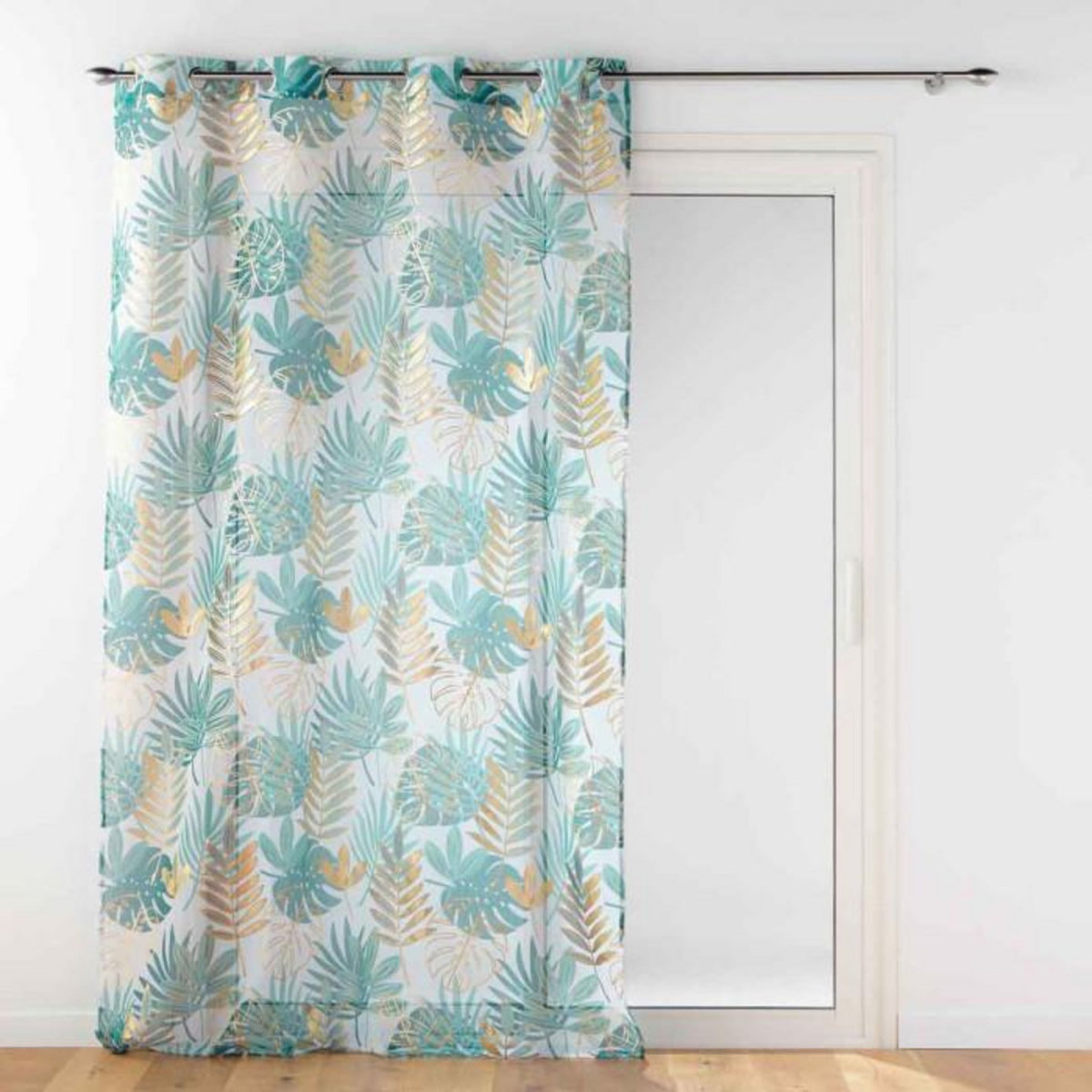 Paris Prix Rideau Voilage à Œillets  Ornella  140x240cm Blanc & Émeraude