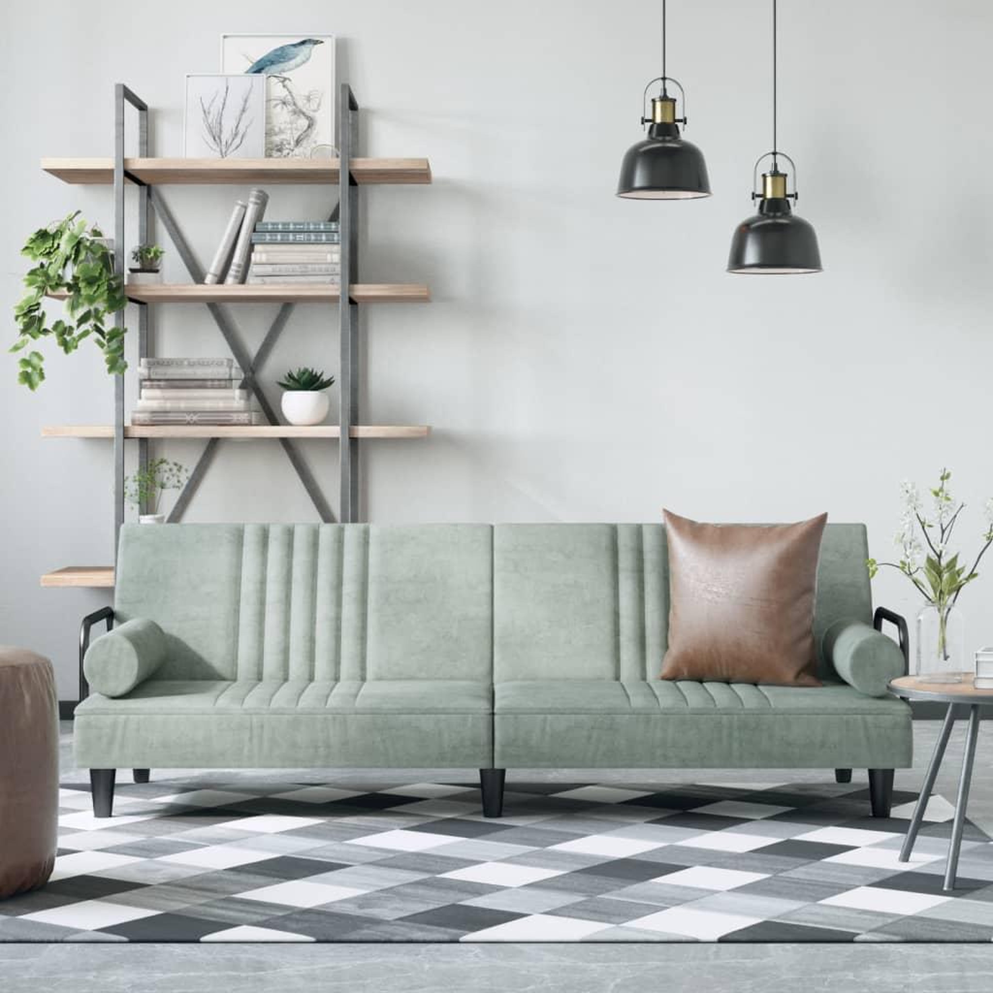 Voir la diapositive 1 : VIDAXL Canape-lit avec accoudoirs gris clair velours