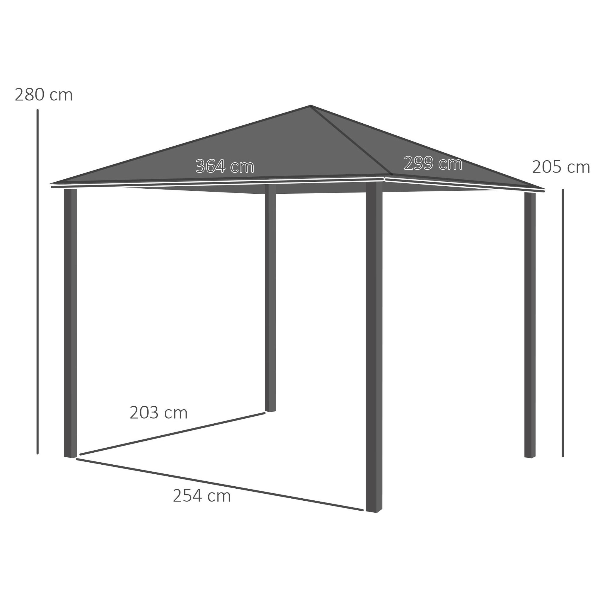 Voir la diapositive 3 : OUTSUNNY Pergola pavillon de jardin avec toit rigide imperméable - dim. 364L x 299l x 280H cm - métal aspect bois gris foncé
