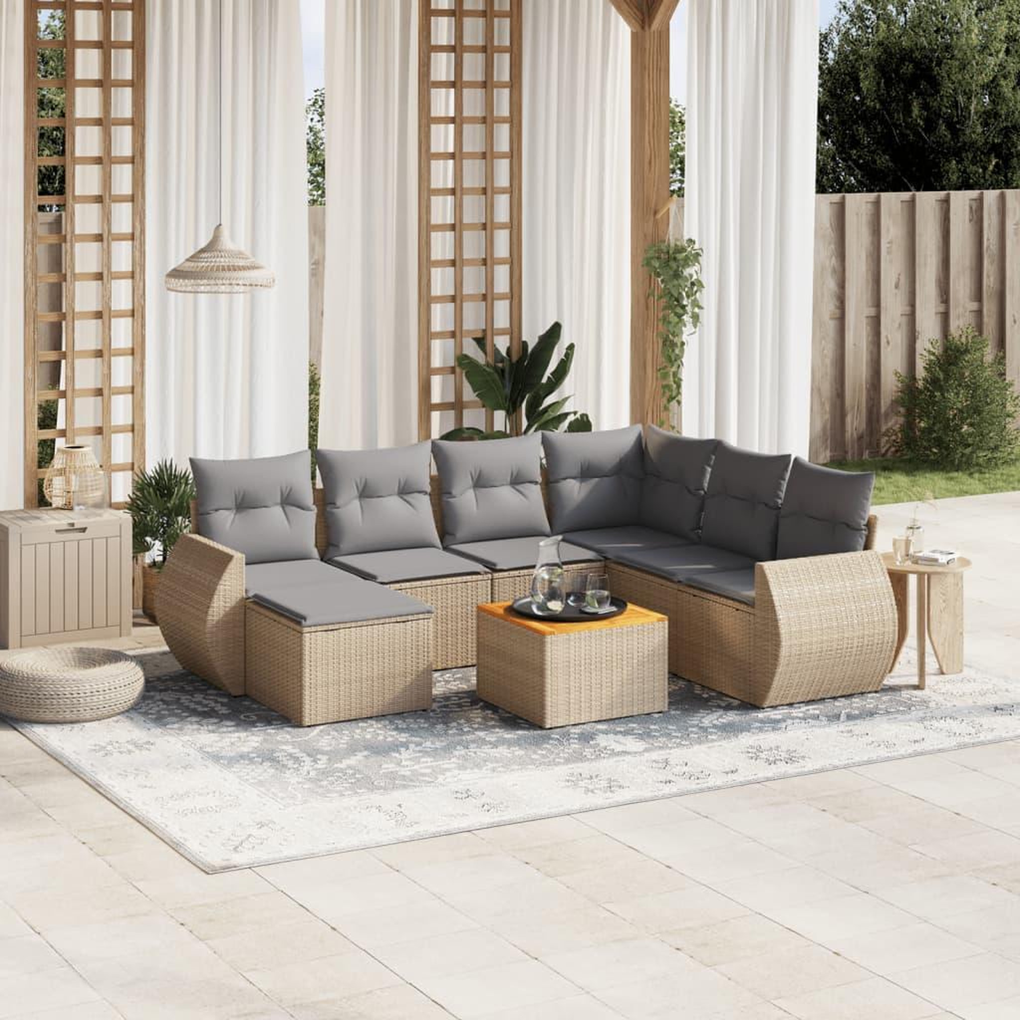 VIDAXL Salon de jardin avec coussins 8 pcs beige resine tressee