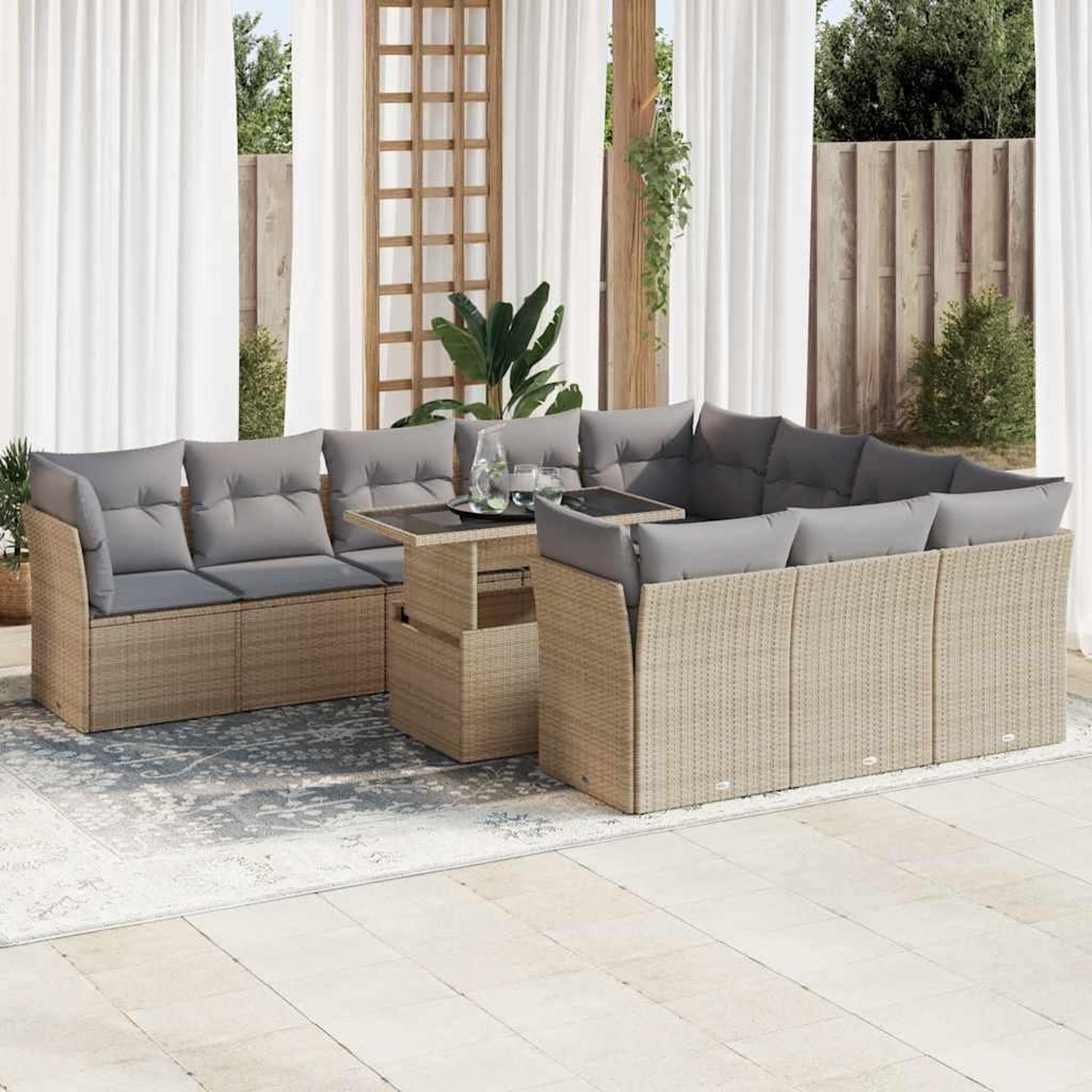 VIDAXL Salon de jardin 11 pcs avec coussins beige resine tressee