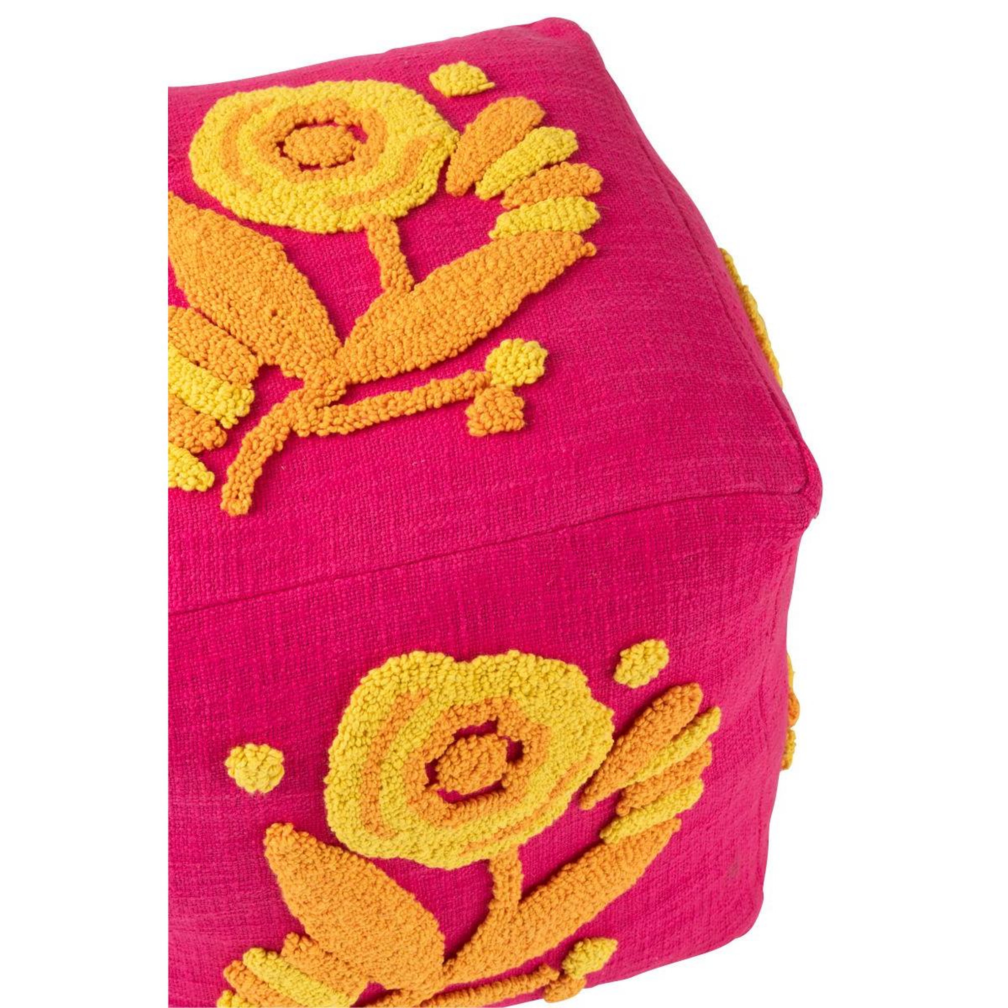 Voir la diapositive 3 : J-LINE Pouf fleur en coton  levi  40cm rose