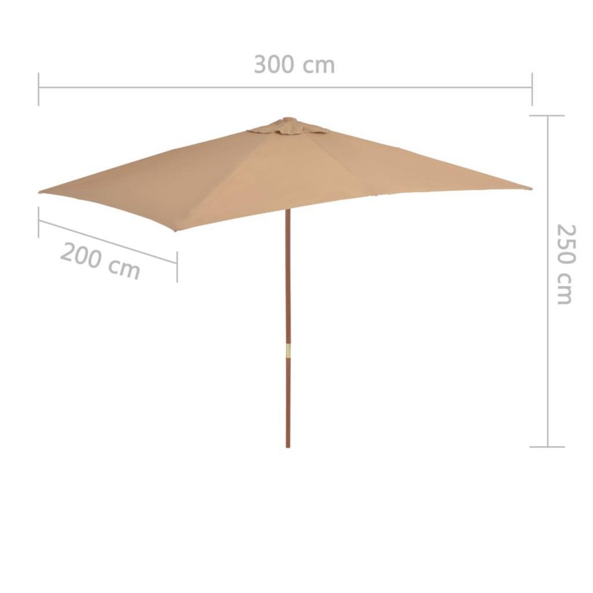 VIDAXL Parasol d'exterieur avec mat en bois 200 x 300 cm taupe