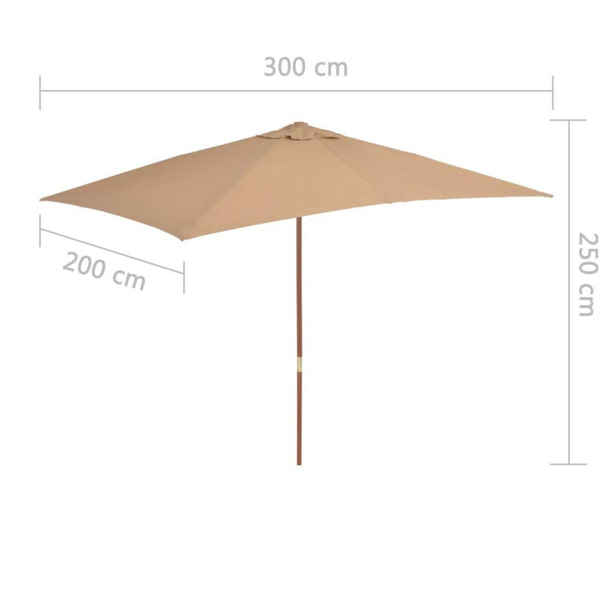 VIDAXL Parasol d'exterieur avec mat en bois 200 x 300 cm taupe