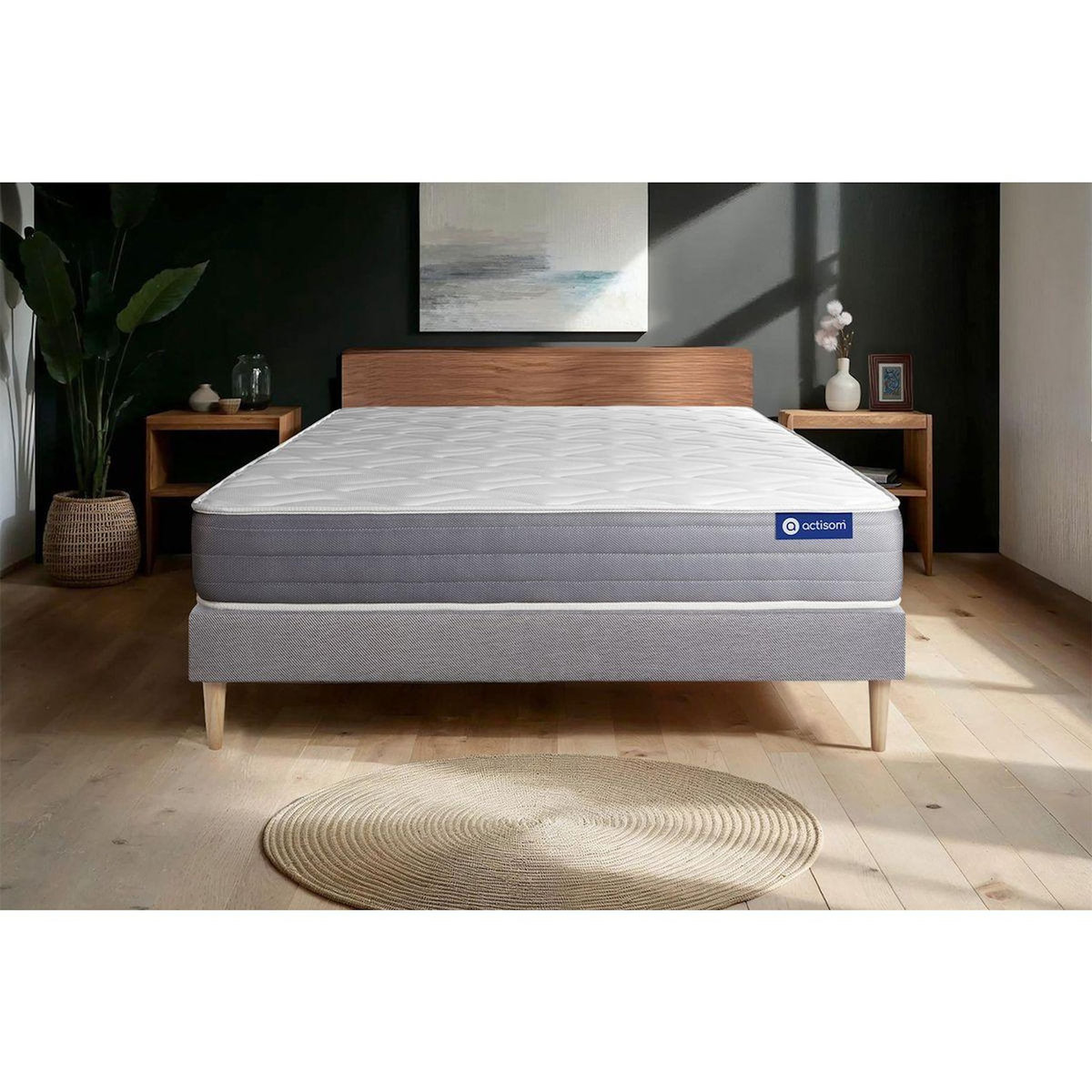 ACTISOM Ensemble matelas ACTIFLEX DREAM Ressorts ensachés et mémoire de forme 200x200 cm 5zones de confort + sommier KIT gris
