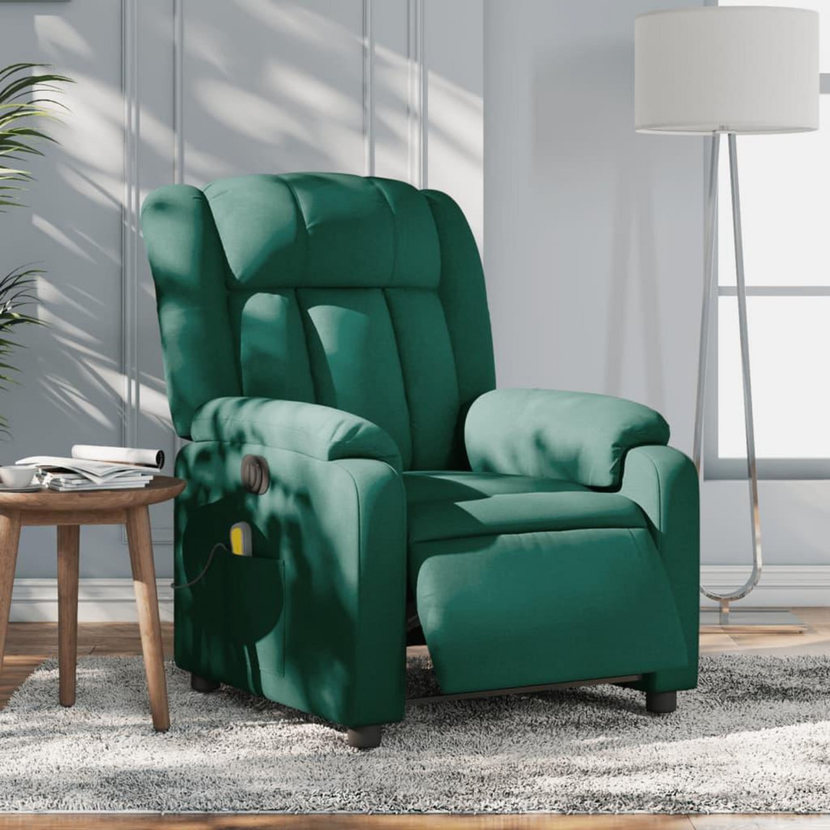 VIDAXL Fauteuil de massage inclinable electrique Vert fonce Tissu