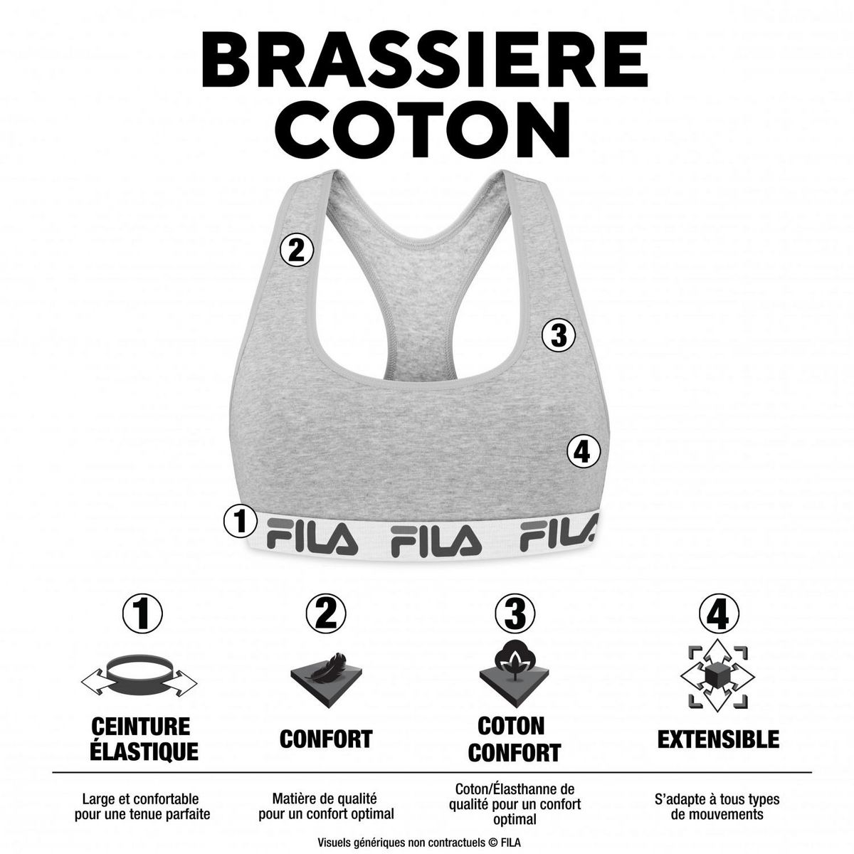 FILA Lot de 3 Brassières coton Fila FU6048 Gris, Navy et Blanc