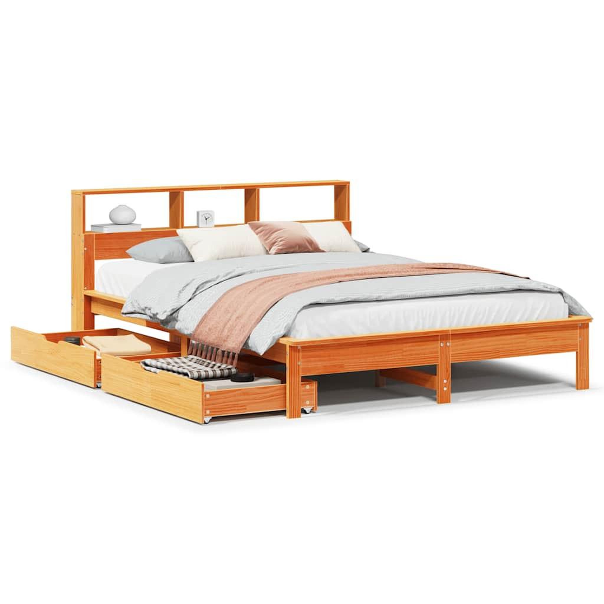 Voir la diapositive 2 : VIDAXL Lit bibliotheque sans matelas cire marron 140x200 cm pin massif