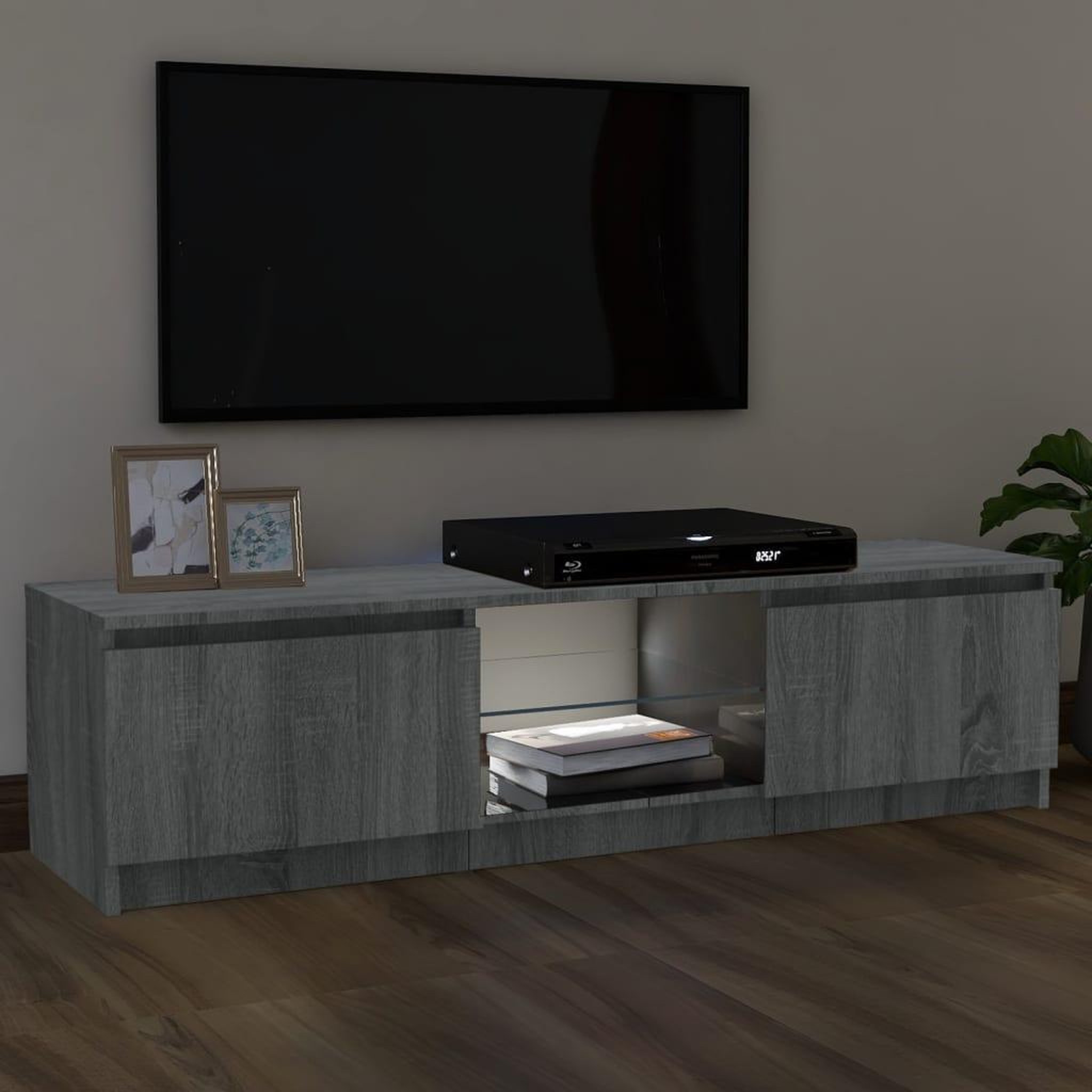 Voir la diapositive 5 : VIDAXL Meuble TV avec lumieres LED sonoma gris 120x30x35,5 cm