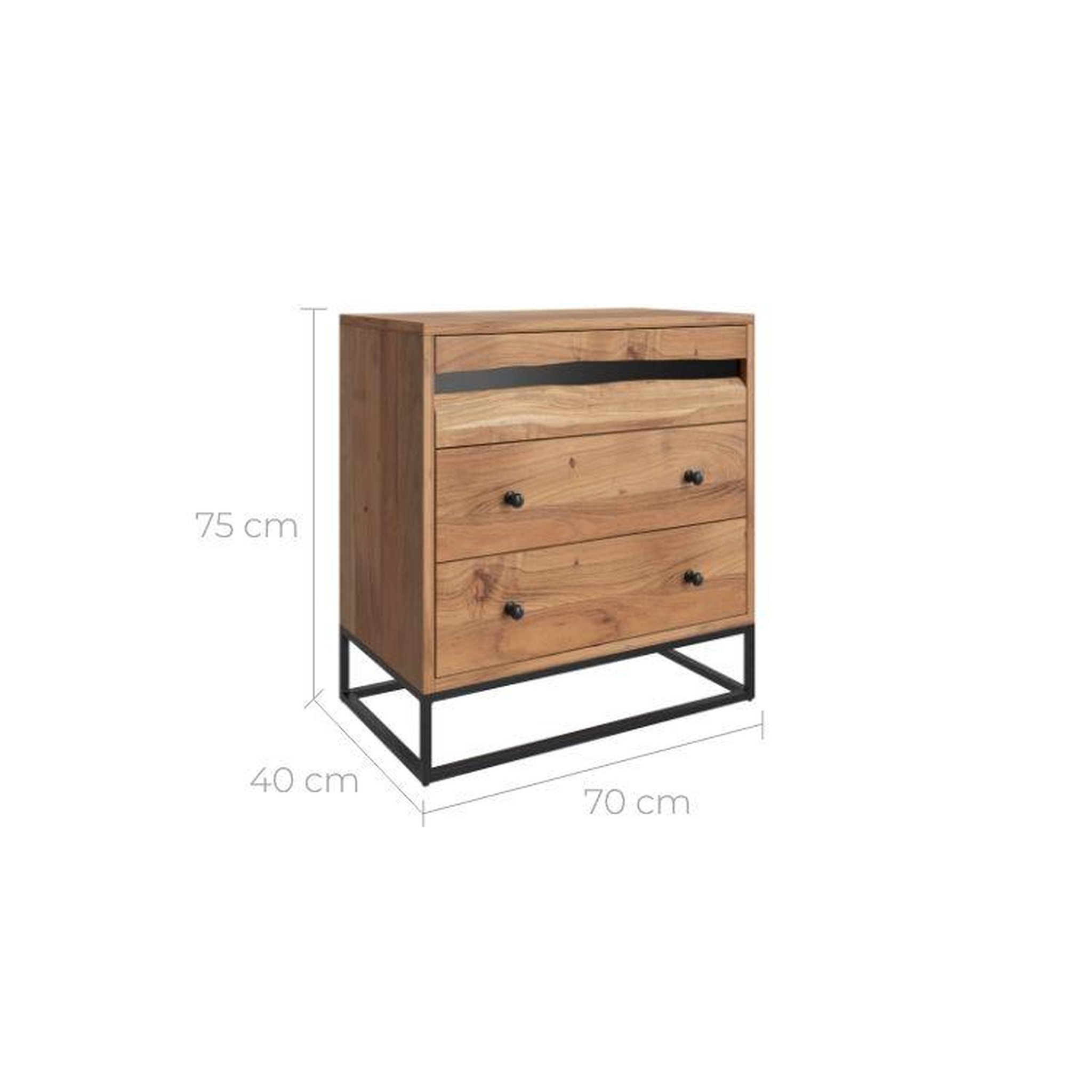 Voir la diapositive 4 : MAISON PAVANE Commode en bois d'acacia et métal, 3 tiroirs-alabama