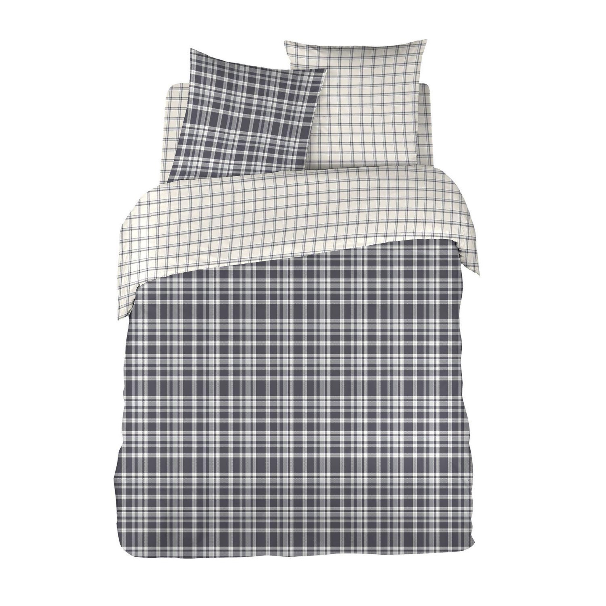 Voir la diapositive 2 : COTE DECO Parure housse de couette en lyocell motif carreaux MEN