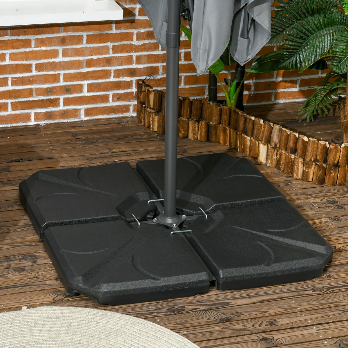 OUTSUNNY Pied de parasol lot de 4 dalles de lestage pour parasol déporté dim. tot. 103L x 103l x 8H cm HDPE texturé noir