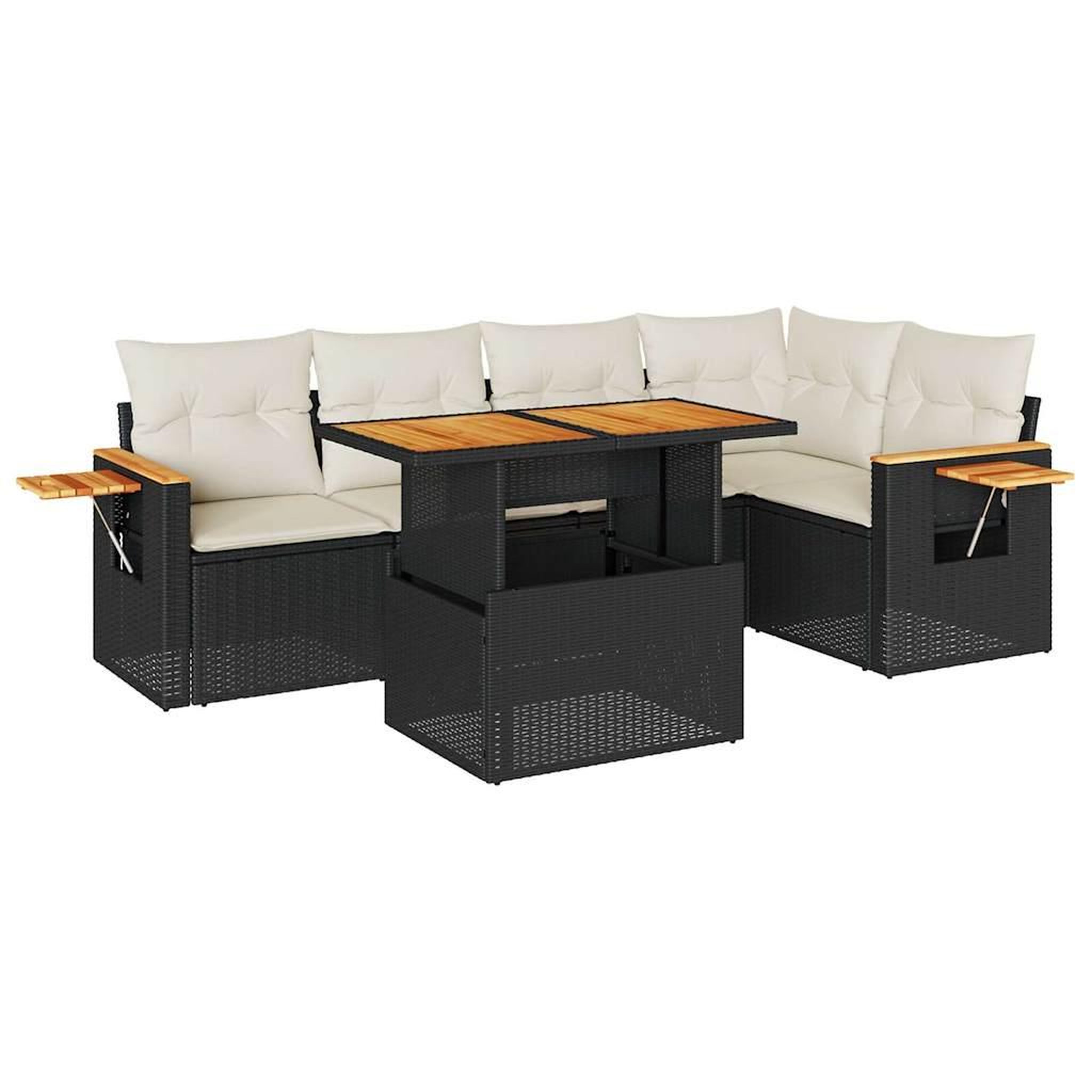 Voir la diapositive 2 : VIDAXL Salon de jardin 6 pcs avec coussins noir resine tressee acacia