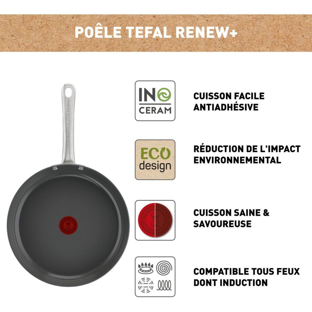 TEFAL Poêle Manche fixe Renew+ 28cm C4240653