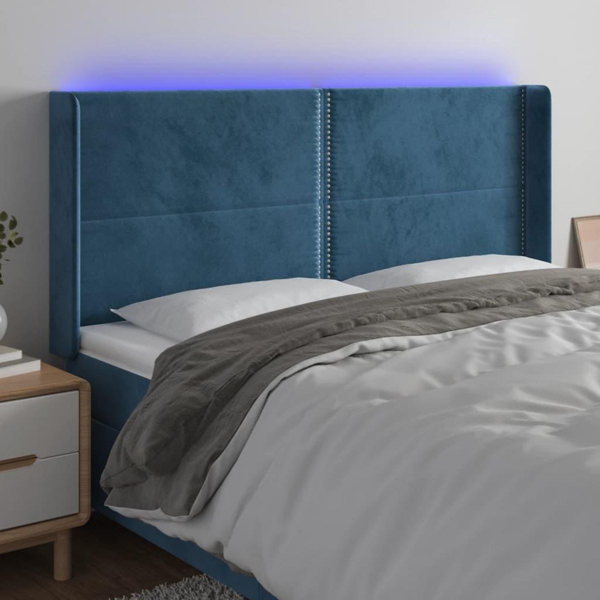 VIDAXL Tete de lit a LED Bleu fonce 203x16x118/128 cm Velours