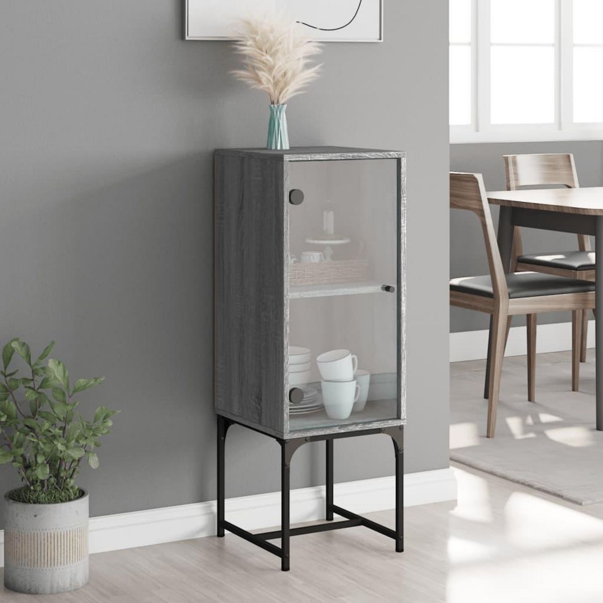 VIDAXL Armoire laterale avec porte en verre sonoma gris 35x37x100 cm