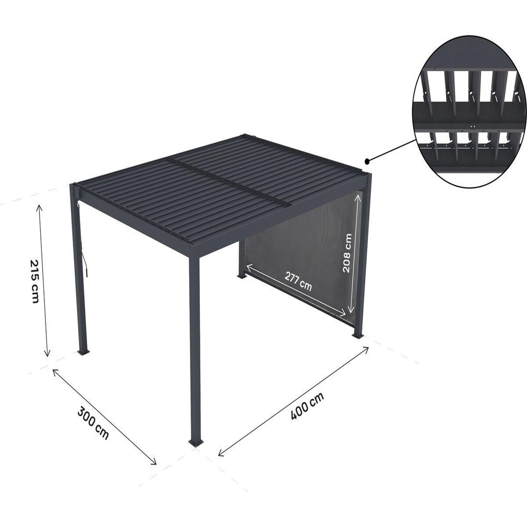 Voir la diapositive 4 : Habitat et Jardin Pergola bioclimatique avec led et store en aluminium  windsor premium  - 3 x 4 m - gris