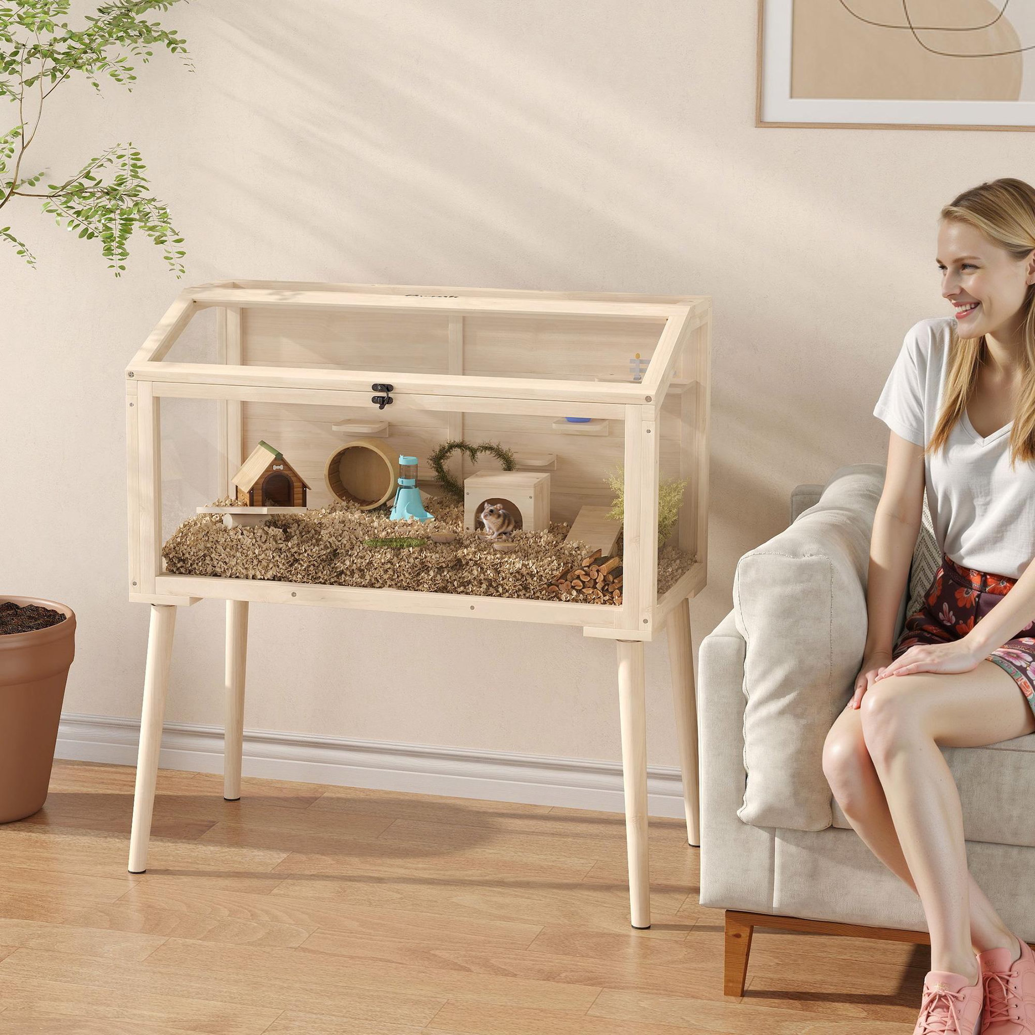 Voir la diapositive 4 : PAWHUT Cage hamster rongeur en bois plexiglas - 7 plateformes - multi-accessoires - 110 x 52 x 101 cm