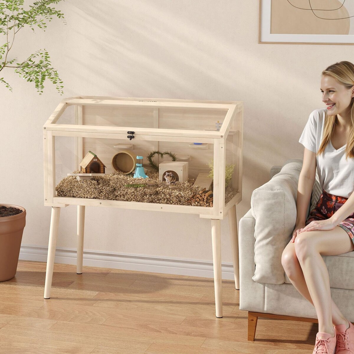 PAWHUT Cage hamster rongeur en bois plexiglas - 7 plateformes - multi-accessoires - 110 x 52 x 101 cm
