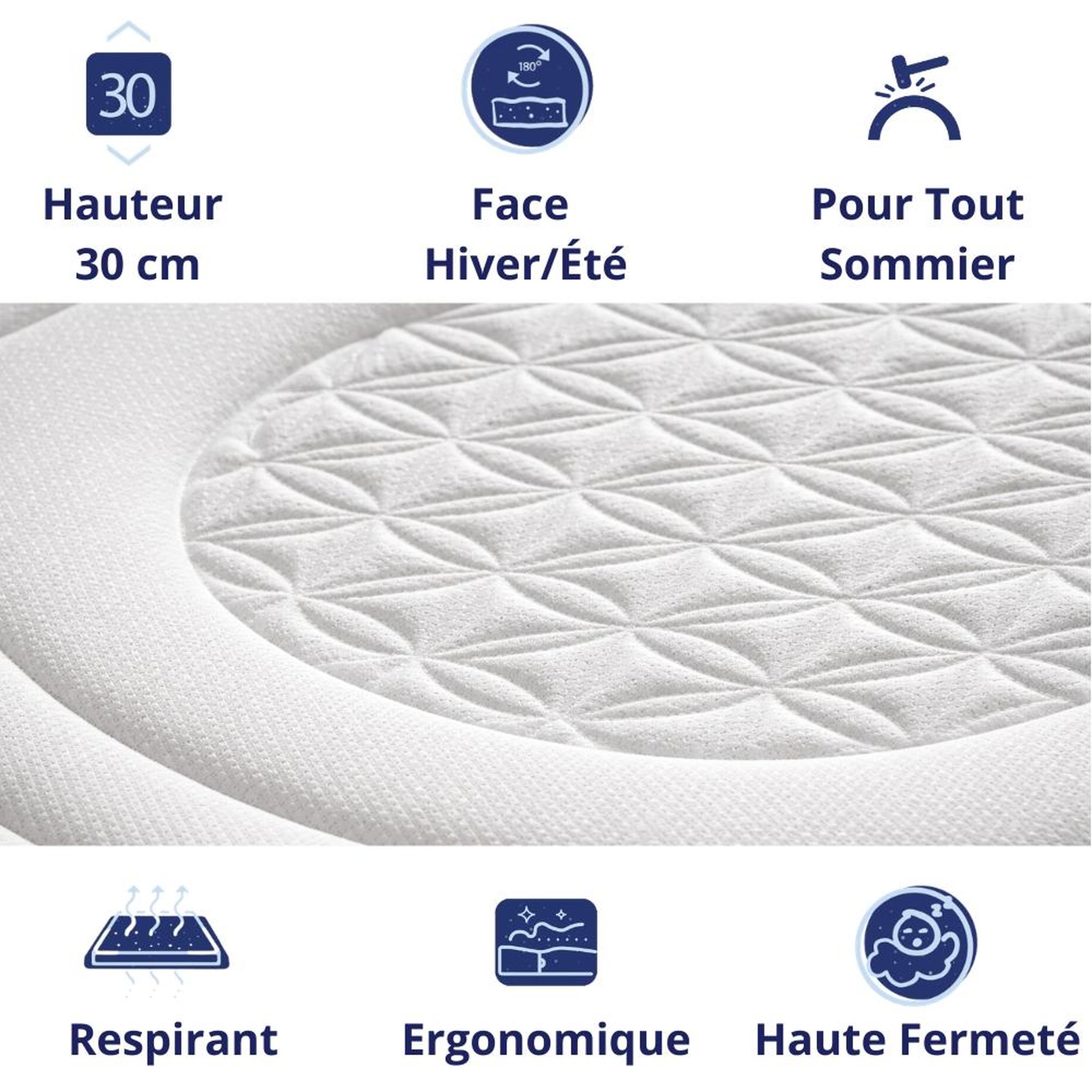 Voir la diapositive 2 : DAGOSTINO HOME Matelas - 30cm Epaisseur - Mousse HR Très Ferme | Double Face (Été/Hiver) | Soutien Équilibré, Parfait et Tonique