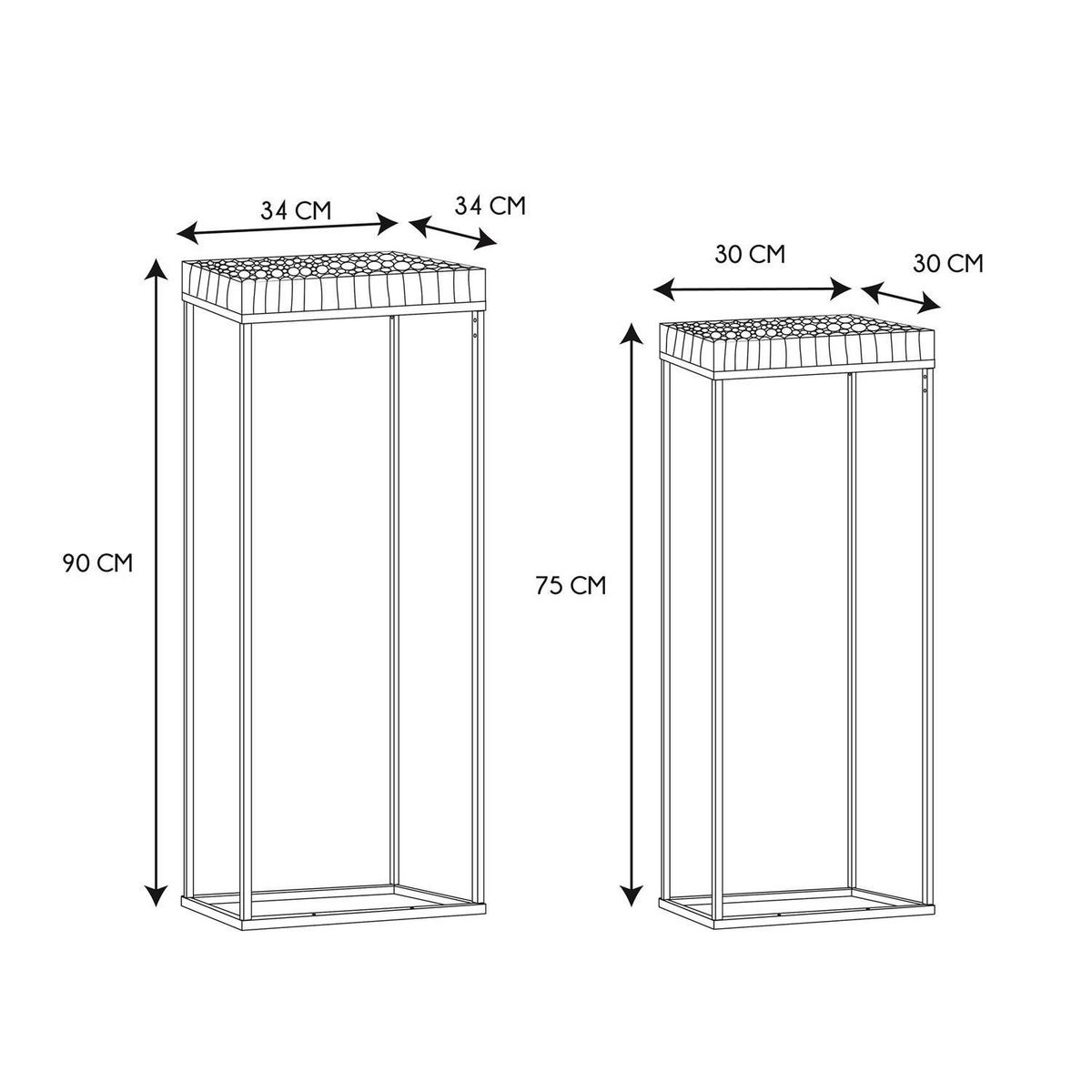 The Home Deco Factory Set de 2 sellettes gigognes effet rondin de bois en bois et métal - Blanc et marron