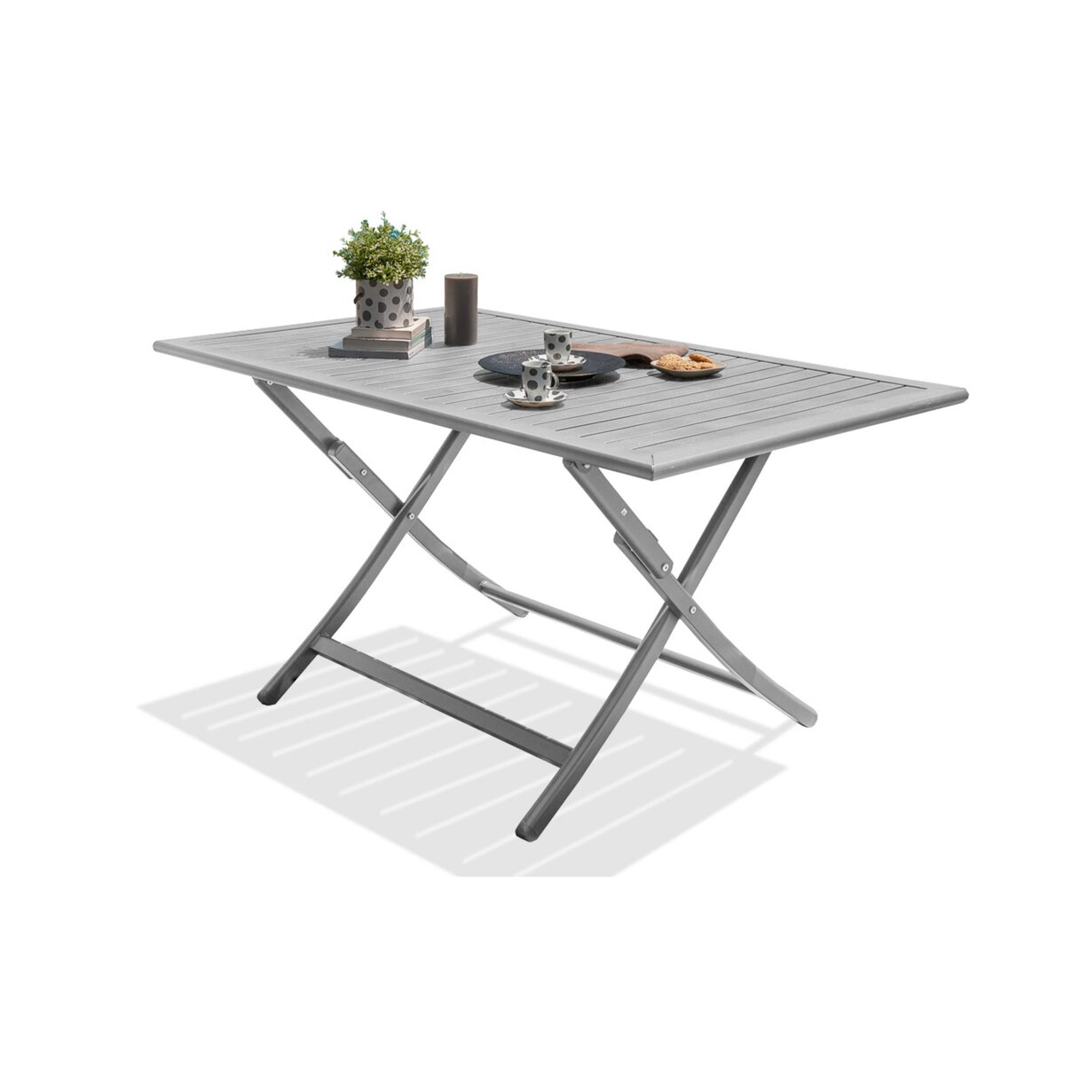 DCB GARDEN Table de jardin pliante 140x80cm aluminium gris métal MARIUS