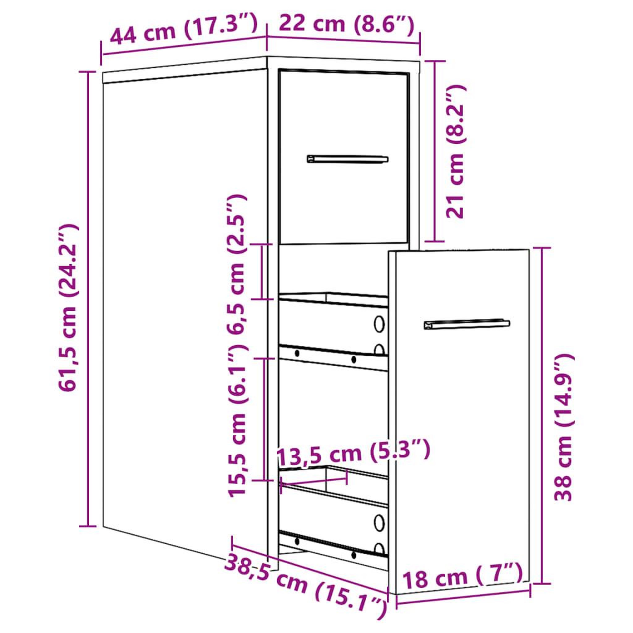Voir la diapositive 6 : VIDAXL Armoire de salle de bain etroite avec roulettes gris beton