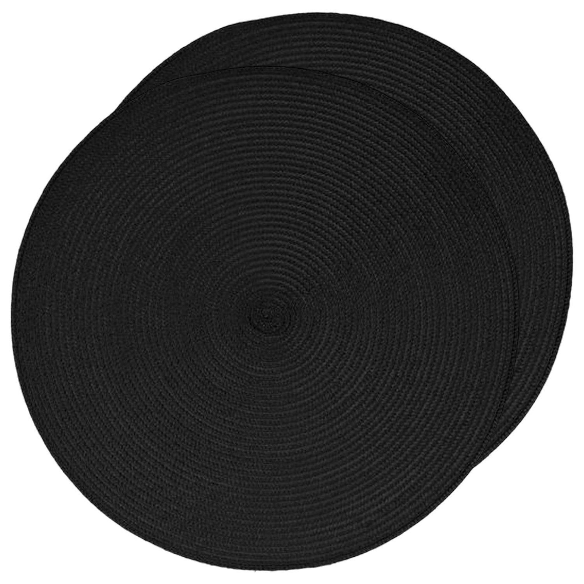 TOILINUX Lot de 2 sets de table tressés ronds - diam. 38 cm - noir. Coloris disponibles : Beige, Marron, Vert, Gris, Jaune, Noir, Rouge