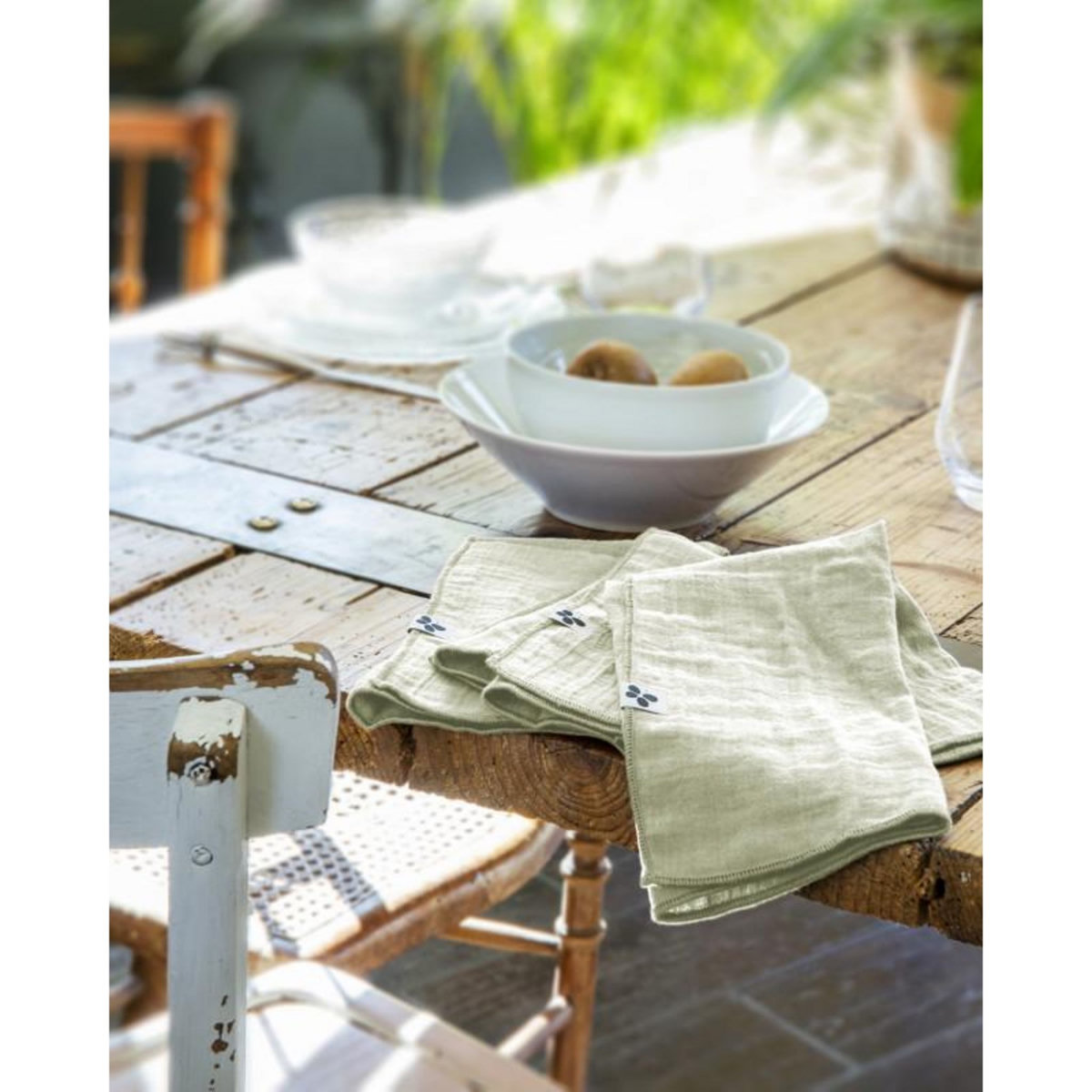 L EFFET PAPILLON Lot de 3 serviettes de table  Gaïa  40 x 40 cm  Gaze de Coton