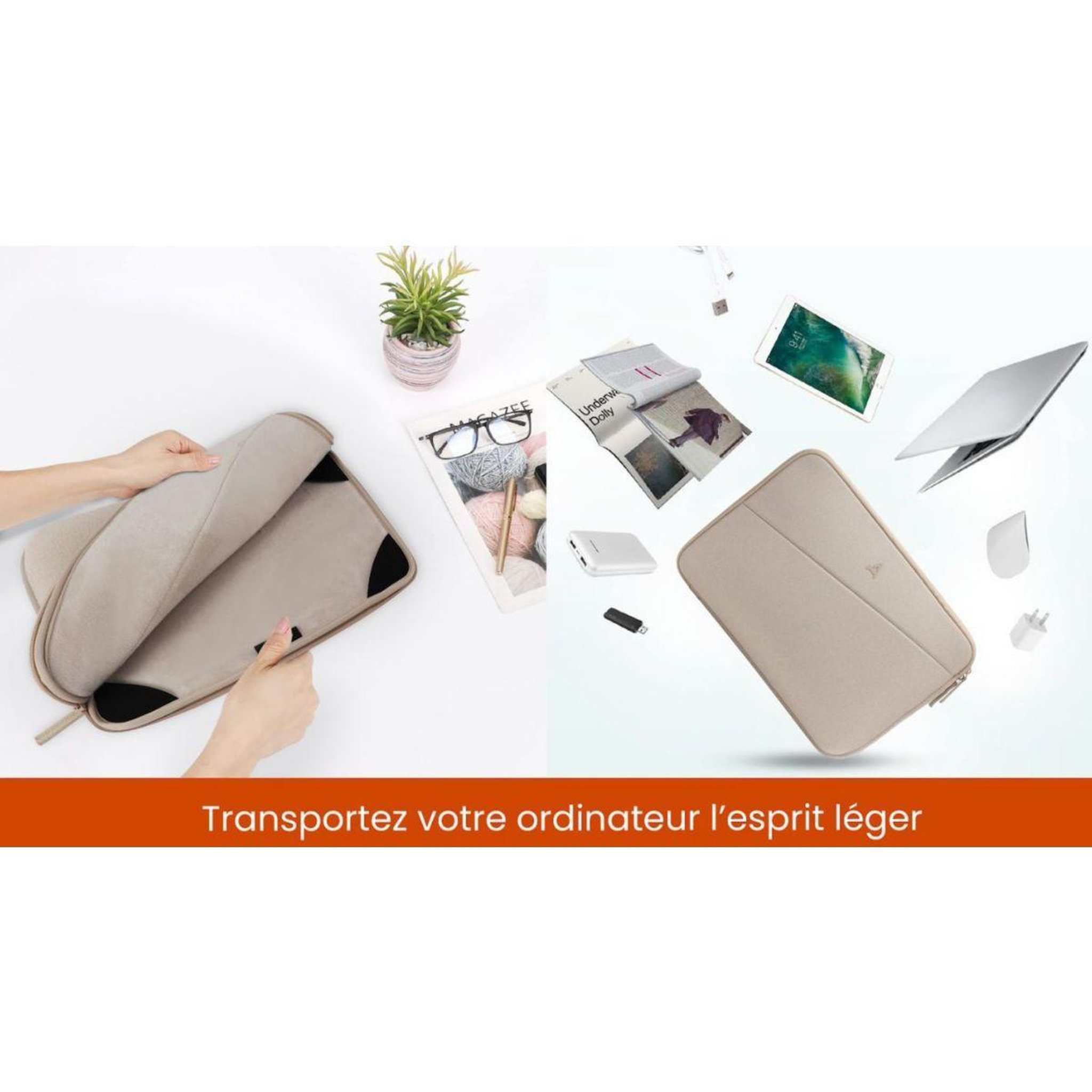 Voir la diapositive 5 : ADEQWAT Housse 15-16'' beige chiné