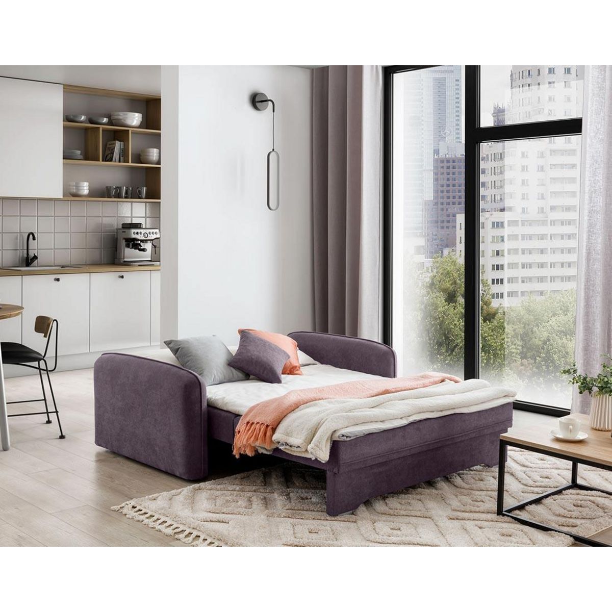 BEST MOBILIER Michelle - canapé droit 3 places convertible avec coffre en velours