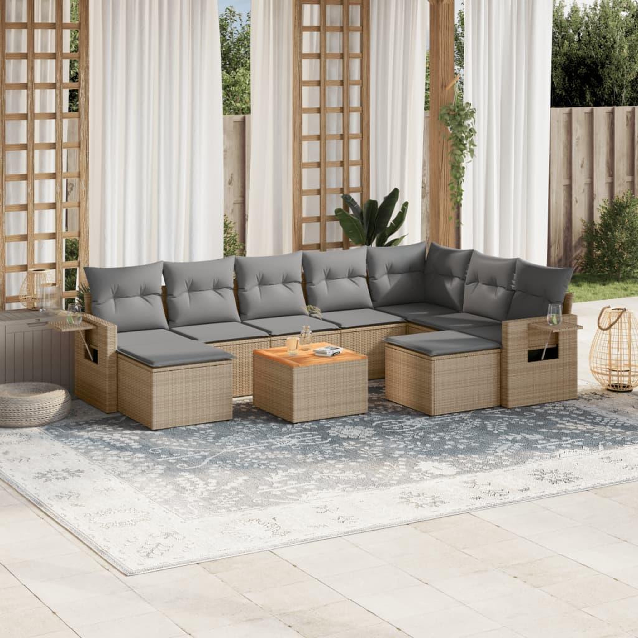 VIDAXL Salon de jardin avec coussins 10 pcs beige resine tressee
