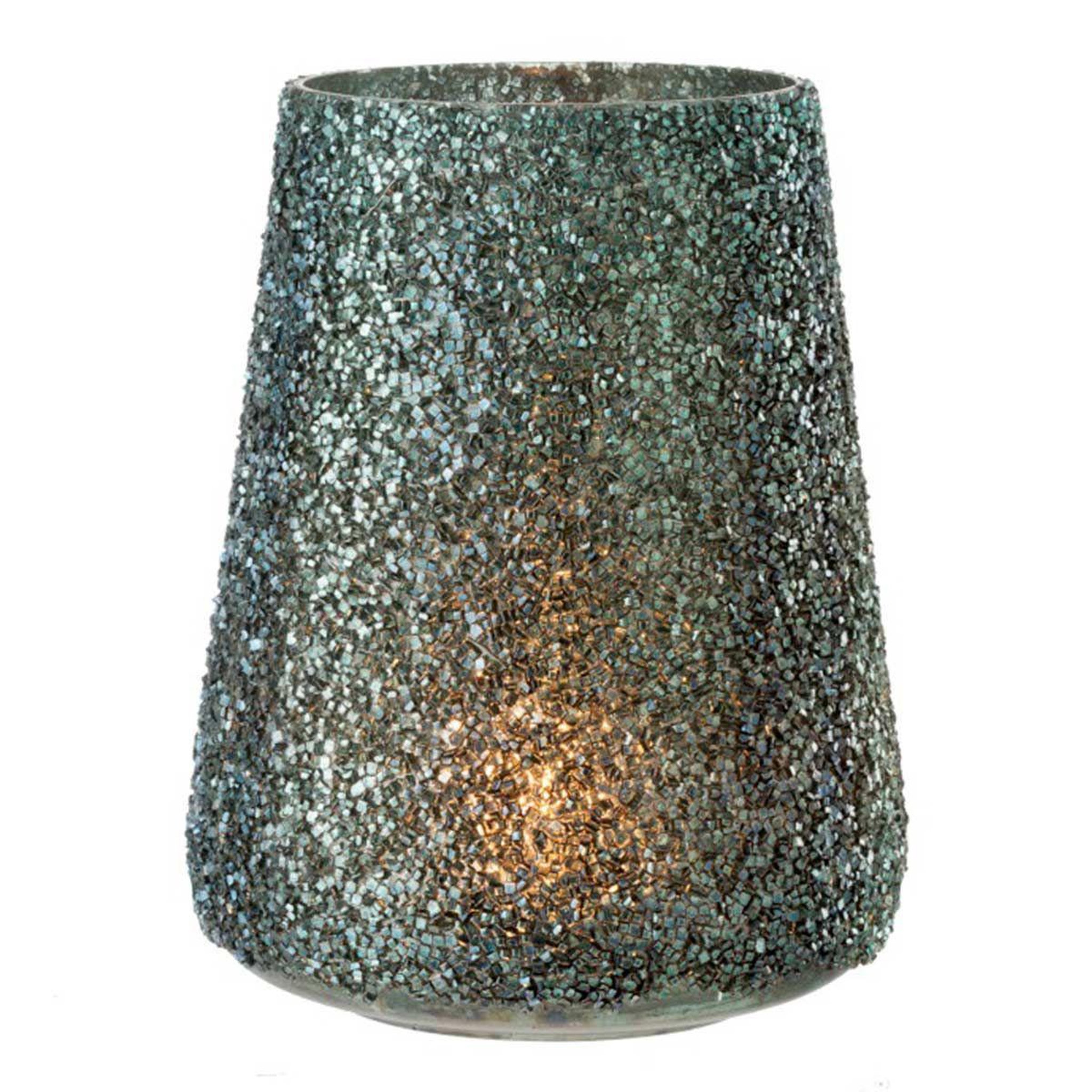 Voir la diapositive 2 : J-LINE Photophore en Verre  Paillettes  23cm Vert