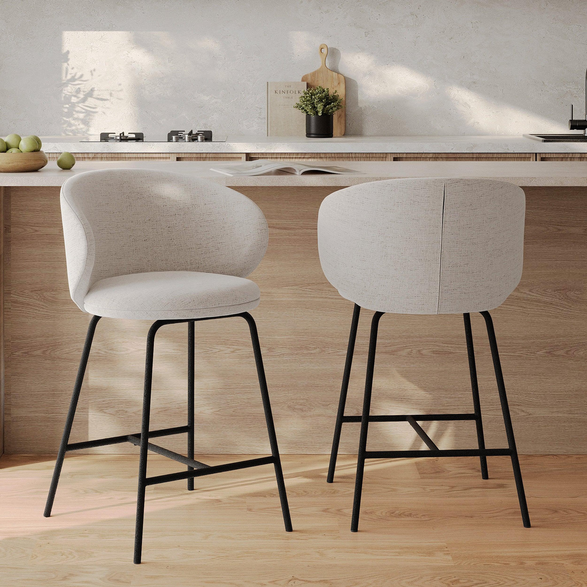 Voir la diapositive 2 : MAISON PAVANE Lot de 2 chaises pour îlot central en tissu gris clair 68 cm-Cécilia