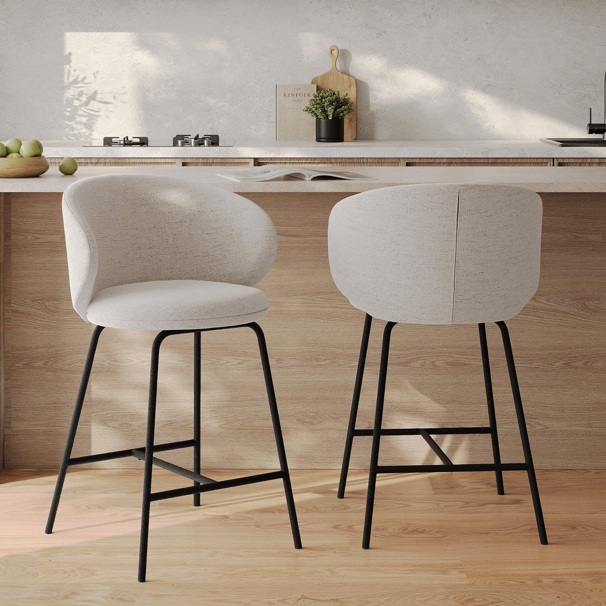 Rendez vous déco Lot de 2 chaises pour îlot central en tissu gris clair 68 cm-Cécilia