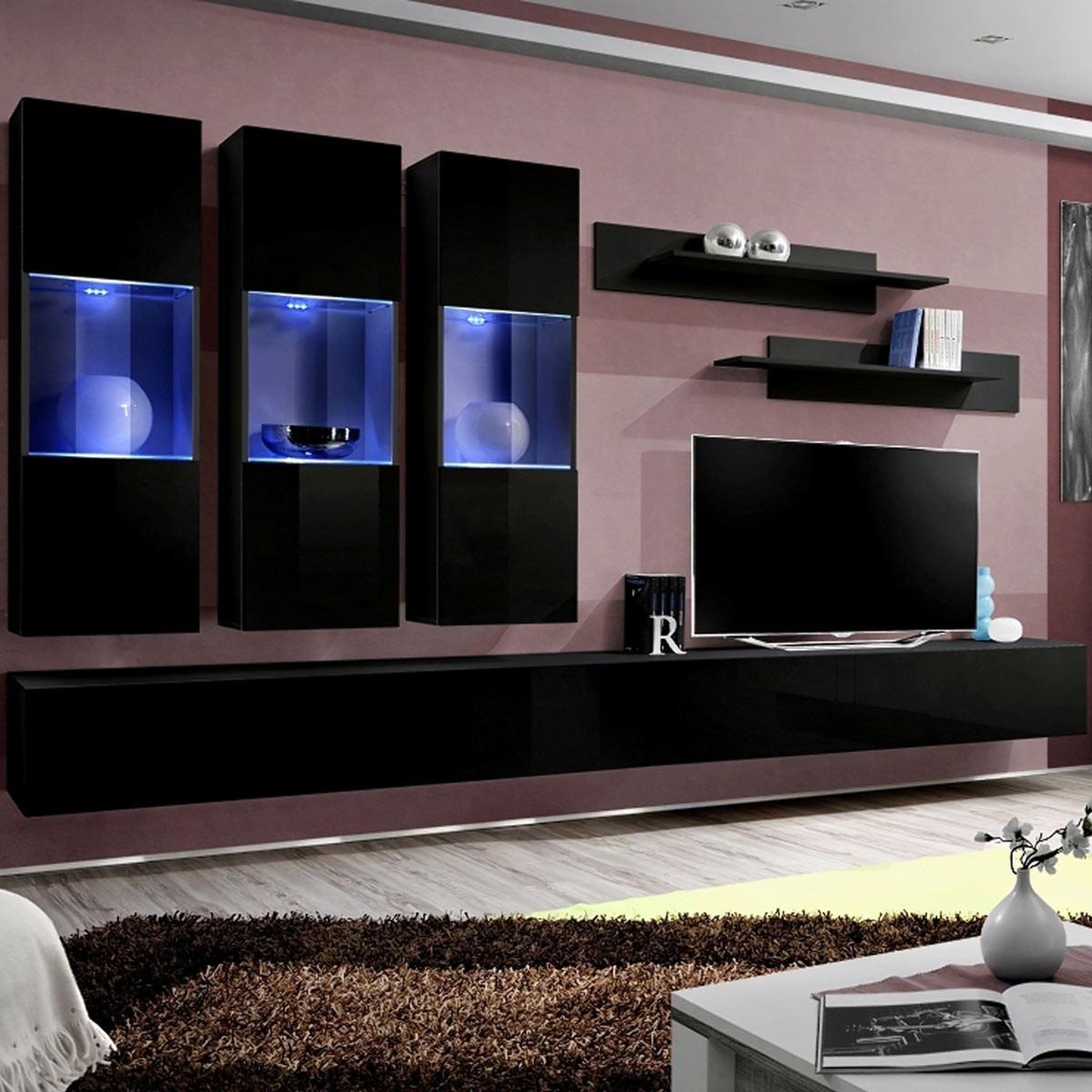 Paris Prix Ensemble meuble tv mural  fly e2  320cm noir