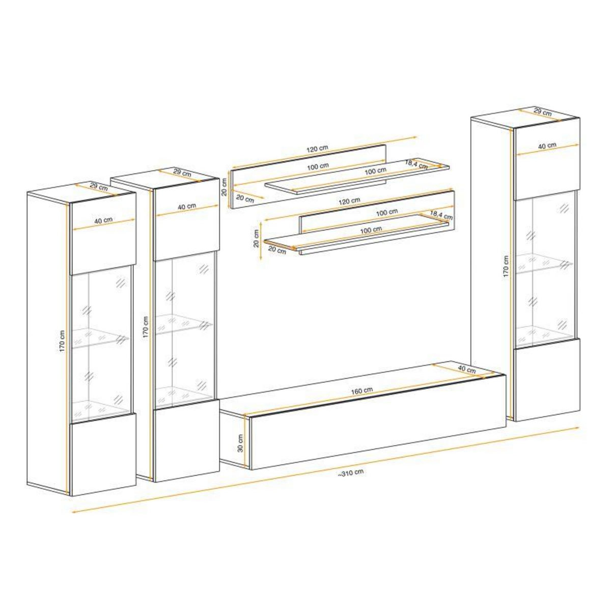 Paris Prix Meuble TV Mural Design  Fly III  310cm Blanc