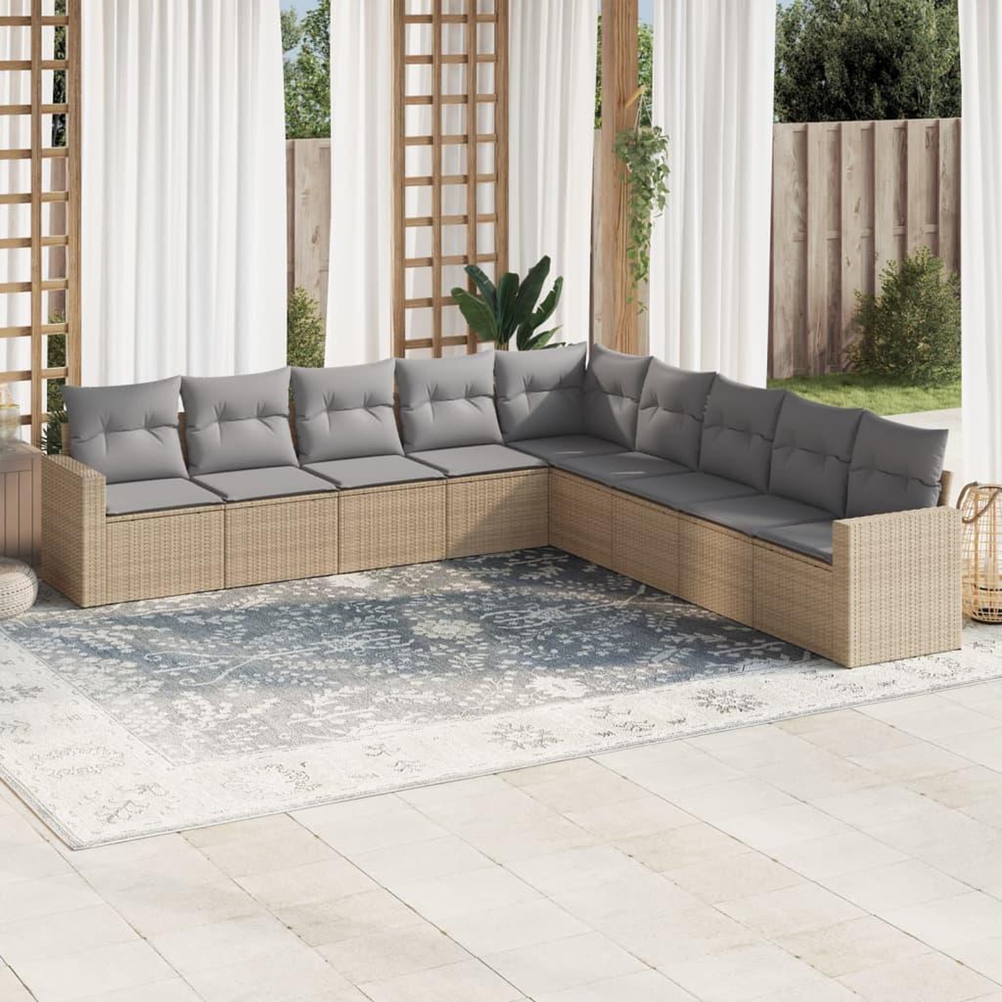 VIDAXL Salon de jardin avec coussins 9 pcs beige resine tressee