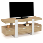 ID MARKET Meuble TV 116 cm PHOENIX avec tiroirs bois et blanc