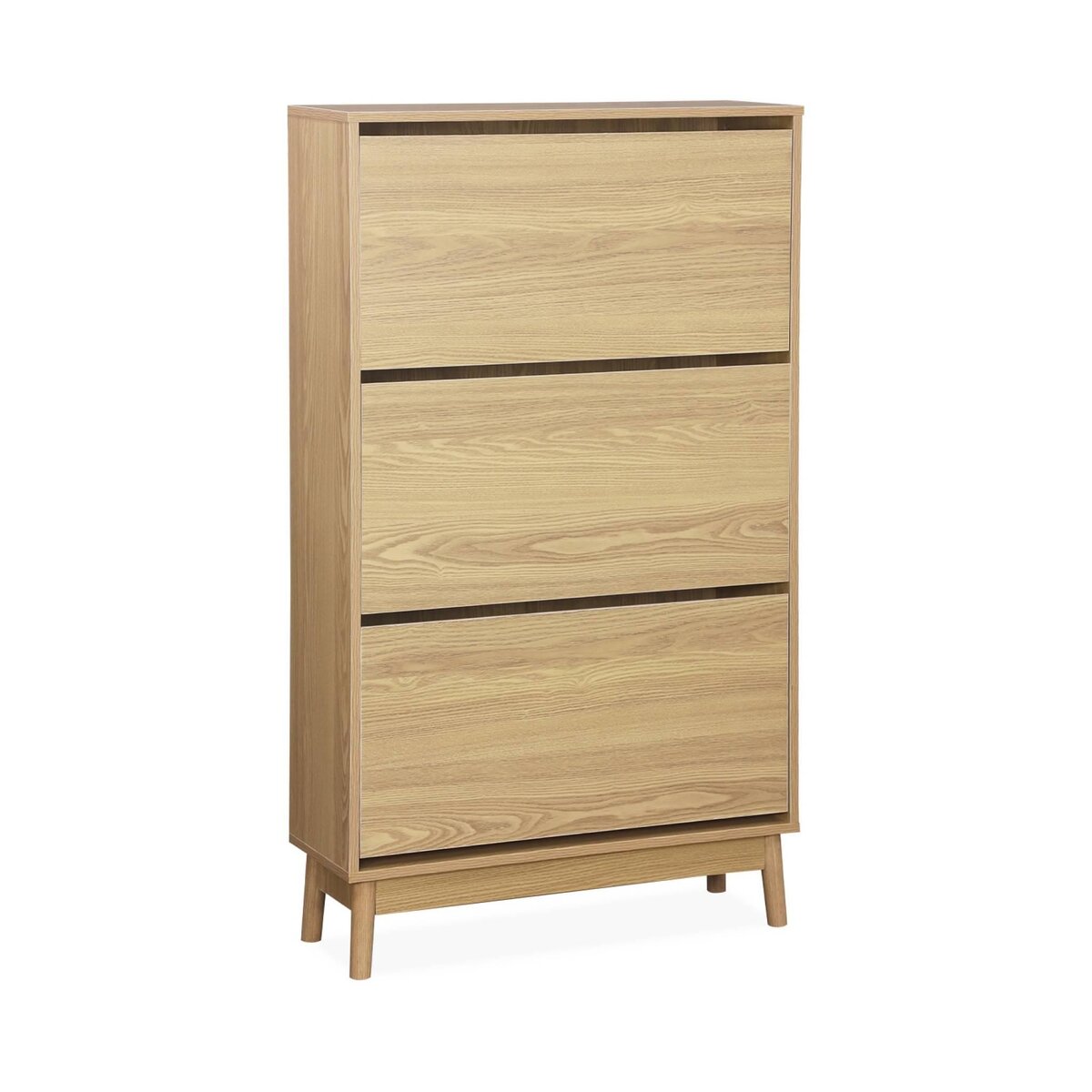 SWEEEK Meuble à chaussures scandinave décor bois 3 portes abattantes capacité 18 paires de chaussures