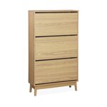 SWEEEK Meuble à chaussures scandinave décor bois 3 portes abattantes capacité 18 paires de chaussures